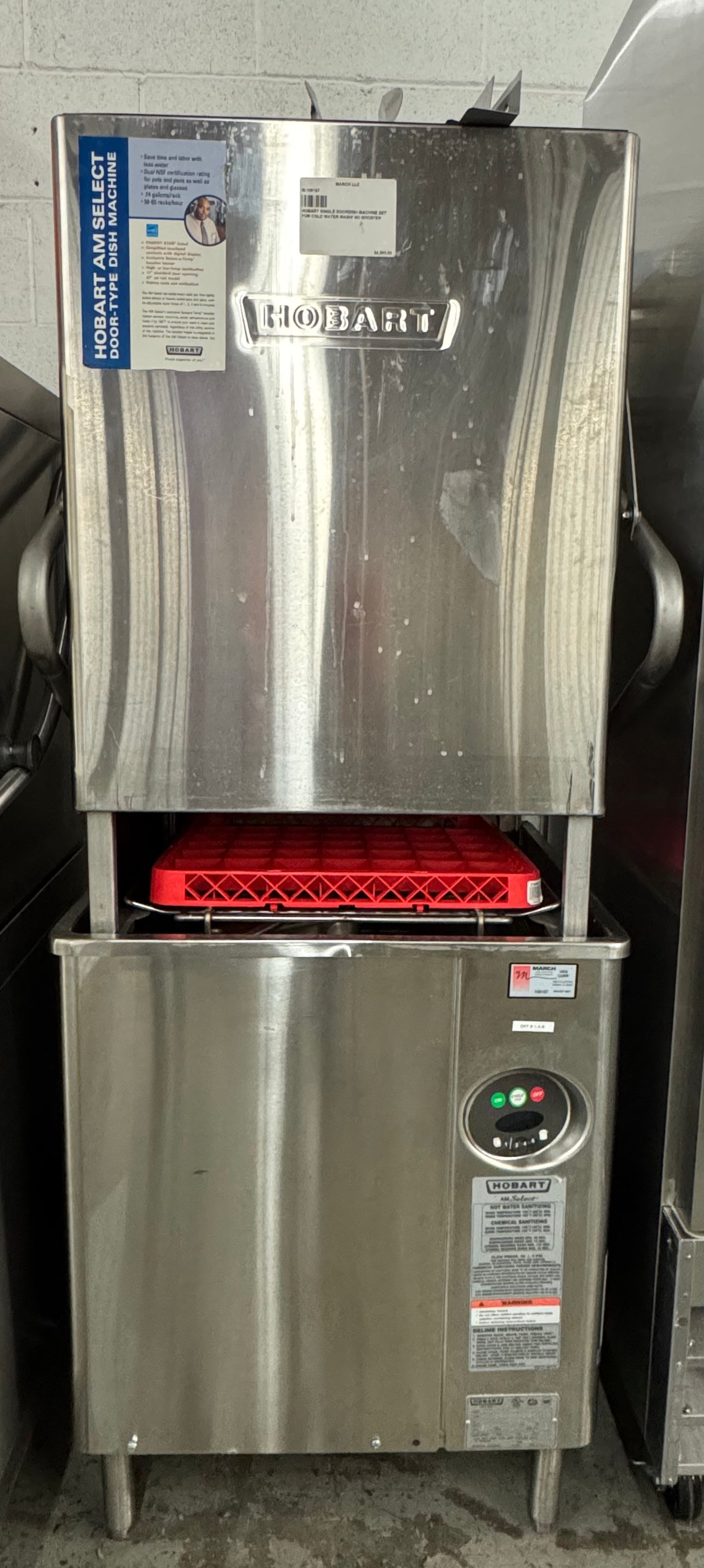 HOBART SINGLE DOORDISH MACHINE SET FOR COLD WATER WASH/ NO BOOSTER (M.108187)