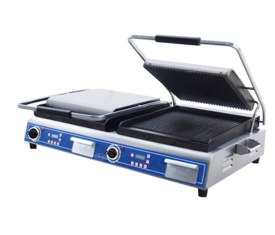 Globe Double Deluxe Electric Sandwich Grill Grooved Plate (M.GPGDUE14D)