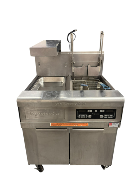FRYMASTER SINGLE GAS FRYER WITH DUMP CABINET HEAT LAMP (M.110056)