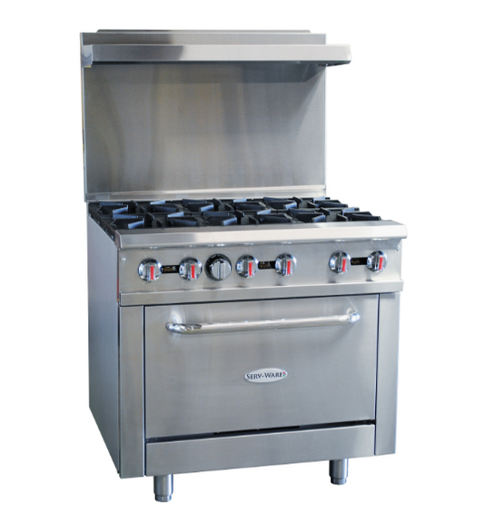 SERV-WARE SGR-6B RANGE, 6 BURNER, NAT GAS ON CASTERS (M.SGR-6B)
